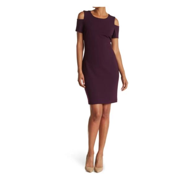Tommy Hilfiger Womens Dress Size 2 Aubergine Plum Cold Shoulder Woven Shift NEW - Picture 1 of 6